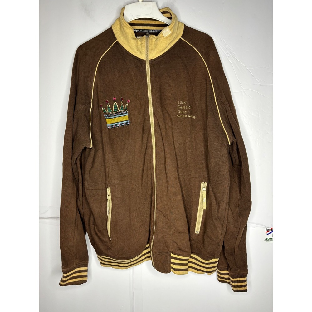 LRG Lifted Research Group Kings of Nature Brown Track Jacket Mens‎ Embroidered L